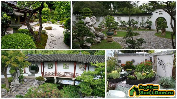 Сад в китайском стиле: белые стены с черепицей сверху